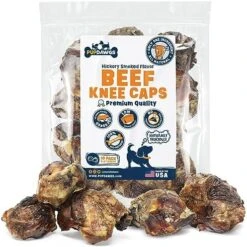 PUPDAWGS Single Ingredient Dog Bone Made In USA - Beef Knee Caps - 100% Natural Dog Bones For Aggressive Chewers - From USDA Inspected Beef - Hickory Smoked - Individually Wrapped (3 Piece Pack) -Zoomie Shop 510JbQCbaL. AC