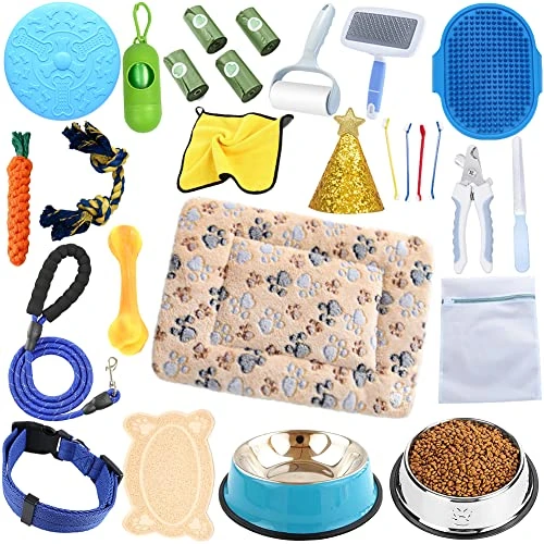 LINXTAR Puppy Starter Kit 27pcs For Small/Medium Breed Puppy Essential, Includes: Puppy Toys/Plush Dog Bed/Bowls With Food Mat/Leash Collar/Bath Grooming Supplies/Cleaning Accessories 1 LINXTAR Puppy Starter Kit 27pcs For Small/Medium Breed Puppy Essential, Includes: Puppy Toys/Plush Dog Bed/Bowls With Food Mat/Leash Collar/Bath Grooming Supplies/Cleaning Accessories