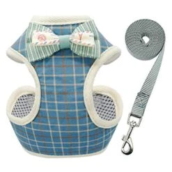 DOILNXH Nylon Cat Dog Harness And Leash Set Breathable Plaid Pet Mesh Harnesses Breathable Puppy Kitten Vest For Small Medium Dogs Blue M