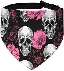 GENERIC Skull Red Roses On Black Pet Bandana Collar - Scarf Collar - Art Dog Bandana Minimal Head Cicumference -Zoomie Shop 51236pYNPWL. AC