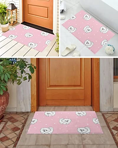 Bathroom Rugs Door Mat Cartoon Pets White Long Haired Dog Polka Dot Pink Te Xture Soft Plush Front Door Mat Non-Slip Washable Indoor Door Mats For Entryway, Highly Absorbent Rug For Tub 20"x31.5" 2 Bathroom Rugs Door Mat Cartoon Pets White Long Haired Dog Polka Dot Pink Te Xture Soft Plush Front Door Mat Non-Slip Washable Indoor Door Mats For Entryway, Highly Absorbent Rug For Tub 20"x31.5" - Image 2