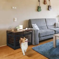 Dog Crate Furniture, Wooden Dog Crate Table, Dog Kennels With 3 Doors Indoor, Decorative Mesh Pet Crate End Table For Medium/Small Dog, Chew-Resistant Dog House, Rustic Brown And Black 9 Dog Crate Furniture, Wooden Dog Crate Table, Dog Kennels With 3 Doors Indoor, Decorative Mesh Pet Crate End Table For Medium/Small Dog, Chew-Resistant Dog House, Rustic Brown And Black -Zoomie Shop 512XO8AzOtL