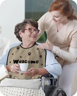 Funnywall88 Adult Bibs Cute Dog Pets Paws Waterproof Apron For Elderly, Women For Eating With Adjustable Strap Snap Closure - Washable With Optional Crumb Catcher, Reusable, Large -Zoomie Shop 512rnRElelL