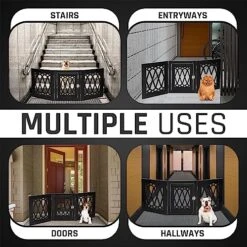 Bundaloo Freestanding Dog Gate With Door Expandable Decorative Wooden Fence For Small To Medium Pet Dogs, Barrier For Stairs, Doorways, & Hallways (Black Diamond) -Zoomie Shop 513MuKbSHgL