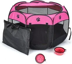 Soft Portable Foldable Pet Tent 8-Panel Mesh House Pet Playpen Kennel Denier Puppy Pen Oxford Cloth For Dog Cat Rabbit With Storage Bag And Slow Food Bowl (35.8"X35.8"X22.8", Rose) -Zoomie Shop 514TXUtaOKS. AC