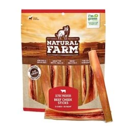Natural Farm Beef Cheek Sticks Chews For Dogs, 5-6-Inch (25-Pack), 100% Natural Beef Cheek Long Lasting Treats, Rich In Flavor, Supports Dental Health, Best Bully Stick Alternative For All Dogs