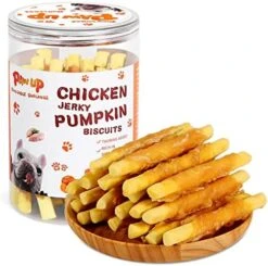 PAWUP Dog Treats Chicken Wrapped Biscuits Pumpkin Sticks, Rawhide Free Soft Chewy W/Taurine, Dog Training Treats,12.5oz -Zoomie Shop 5151FmaU48L. AC
