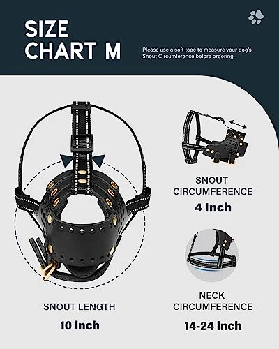 Dog Muzzle Leather, Pitbull Muzzle Amstaff Muzzles Staffordshire Terrier Secure Basket, Breathable And Adjustable Soft Muzzle For Medium Large Breeds Anti Biting Barking Chewing (Black, M) 3 Dog Muzzle Leather, Pitbull Muzzle Amstaff Muzzles Staffordshire Terrier Secure Basket, Breathable And Adjustable Soft Muzzle For Medium Large Breeds Anti Biting Barking Chewing (Black, M) - Image 3