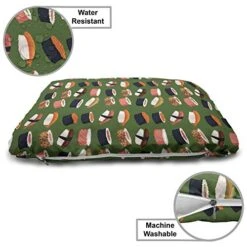Ambesonne Sushi Pet Bed, Seafood Themed Traditional Sushi Rolls Consisting Of Rice Raw Fish Veggies In Seaweed, Chew Resistant Pad For Dogs And Cats Cushion With Removable Cover, 24" X 39", Multicolor -Zoomie Shop 5169VizqleL