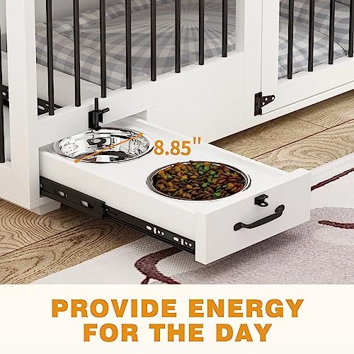 MOOLIVE Large Double Dog Crate Furniture, 86.6" Wooden Dog Crate Kennel Furniture With 4 Dog Bowls And Divider, XXL Heavy Duty Dog Crates Cage Furniture For Large Dog Or 2 Medium Dogs Indoor, White 2 MOOLIVE Large Double Dog Crate Furniture, 86.6" Wooden Dog Crate Kennel Furniture With 4 Dog Bowls And Divider, XXL Heavy Duty Dog Crates Cage Furniture For Large Dog Or 2 Medium Dogs Indoor, White - Image 2