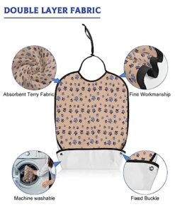 Funnywall88 Adult Bibs Pet Dog Paws Waterproof Apron For Elderly, Women For Eating With Adjustable Strap Snap Closure - Washable With Optional Crumb Catcher, Reusable, Large -Zoomie Shop 516px8t91NL