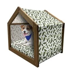 Lunarable Farming Wooden Pet House, Organic Cucumbers Dill Pickles Healthy Food Vegetables Salad Homemade, Outdoor & Indoor Portable Dog Kennel With Pillow And Cover, Large, Fern Green And Emerald