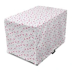 Ambesonne Eiffel Dog Crate Cover, Famous Traditional French Food Tasty Macaroons Delicious Retro Deserts Dots, Easy To Use Pet Kennel Cover For Small Dogs Puppies Kittens, 22 Inch, Pink Grey White