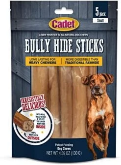 Cadet Bully Hide Sticks For Dogs - All-Natural Bully Stick & Beef Hide Dog Chews - Long Lasting Bully Sticks Alternative Made With 2 Ingredients - Dog Chews For Aggressive Chewers, Small (9 Pack) -Zoomie Shop 517Mg2RK7tL. AC
