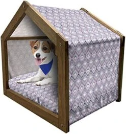 Ambesonne Food Wooden Pet House, Ice Cream Cones Fifties Time Colored Drawings With Abstract Retro Like Design Image, Indoor & Outdoor Portable Dog Kennel With Pillow And Cover, Large, Multicolor -Zoomie Shop 517mlpH4qZL. AC