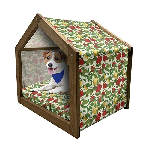 Lunarable Fruit Wooden Pet House, Repetitive Pattern Of Pear And Apple Branches With Leaves Blooming Organic Foods, Outdoor & Indoor Portable Dog Kennel With Pillow And Cover, Medium, Multicolor 1 Lunarable Fruit Wooden Pet House, Repetitive Pattern Of Pear And Apple Branches With Leaves Blooming Organic Foods, Outdoor & Indoor Portable Dog Kennel With Pillow And Cover, Medium, Multicolor