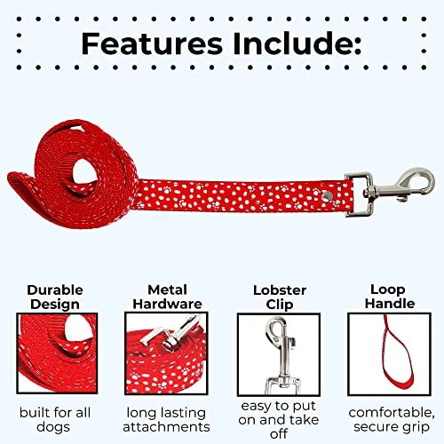 Steel Mill & Co Cute 6ft Long Dog Leash, Heavy Duty Canvas, 6 Foot Lead For Small And Medium Dogs, Paws And Dots (Red) 4 Steel Mill & Co Cute 6ft Long Dog Leash, Heavy Duty Canvas, 6 Foot Lead For Small And Medium Dogs, Paws And Dots (Red) - Image 4