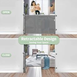 Retractable Dog Gate With Cat Door 55” Wide Retractable Baby Gate With Pet Door 35” Tall Indoor Outdoor Mesh Pet Gate For Cats/Small Dogs Child Safety Gate For Stairs, Doorways, Deck (Grey) 11 Retractable Dog Gate With Cat Door 55” Wide Retractable Baby Gate With Pet Door 35” Tall Indoor Outdoor Mesh Pet Gate For Cats/Small Dogs Child Safety Gate For Stairs, Doorways, Deck (Grey) -Zoomie Shop 518yLG1LGLL