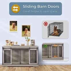 Lyromix Dog Crate Furniture Large Breed TV Stand With 2 Sliding Doors, Dog Kennels And Crates For Medium Large Dogs With Divider, Wood Dog Crate End Table, Grey, 60.6''W*22.8''D*33.9''H 11 Lyromix Dog Crate Furniture Large Breed TV Stand With 2 Sliding Doors, Dog Kennels And Crates For Medium Large Dogs With Divider, Wood Dog Crate End Table, Grey, 60.6''W*22.8''D*33.9''H -Zoomie Shop 518yo5056aL