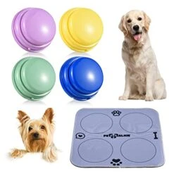 YALIYA 4pcs Colorful Large Voice Recording Buttons For Dog Training 30s Recording & Playback Dog Buttons For Communication Pet Training Buzzer Battery Powered Recordable Sound Buttons With Mat