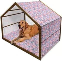 Ambesonne Food Wooden Pet House, Ice Cream Cones Fifties Time Colored Drawings With Abstract Retro Like Design Image, Indoor & Outdoor Portable Dog Kennel With Pillow And Cover, Large, Multicolor -Zoomie Shop 51AK6727TcL. AC