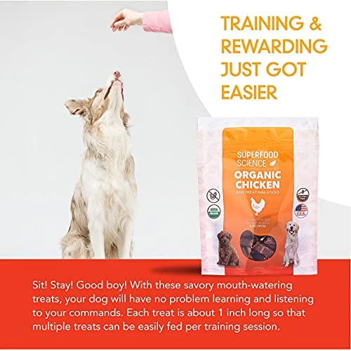 Superfood Science Organic Chicken Dog Treats With Sweet Potato, Turmeric, And Flaxseed -Healthy Dog Treats For Large Dogs, Small Sticks Dog Training Treats, Gluten-Free Soft Chews, For All Breeds, 5oz 4 Superfood Science Organic Chicken Dog Treats With Sweet Potato, Turmeric, And Flaxseed -Healthy Dog Treats For Large Dogs, Small Sticks Dog Training Treats, Gluten-Free Soft Chews, For All Breeds, 5oz - Image 4