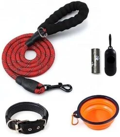 LLHGTHG Dog Leash, Nylon Rope Thick And Durable Leash For Medium And Large Dogs With Collapsible Pet Bowl, Leash, Dispenser Waste Bag And Dog Collar Set. (Blue) -Zoomie Shop 51ArGnY3RjL. AC