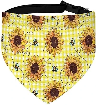GENERIC Pattern With Sunflowers Bees Pet Bandana Collar - Scarf Collar - Art Dog Bandana Minimal Head Cicumference 4 GENERIC Pattern With Sunflowers Bees Pet Bandana Collar - Scarf Collar - Art Dog Bandana Minimal Head Cicumference - Image 4