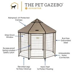 Advantek 5 Foot Portable Indoor Outdoor Metal Dog Gazebo Kennel With Waterproof Cover, Earth Taupe -Zoomie Shop 51B1kIh3T9S