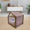 Lunarable Food Wooden Pet House, Colorful Macaron Yummy French Desert On Black And White Striped Background Print, Outdoor & Indoor Portable Dog Kennel With Pillow And Cover, Medium, Multicolor