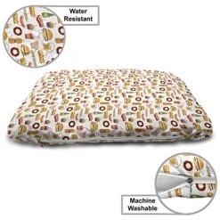Ambesonne Food Pet Bed, Minimalist Fast Food Pattern With Hamburger Soda Donuts Beer Cupcake Kebab Hot Dog, Chew Resistant Pad For Dogs And Cats Cushion With Removable Cover, 24" X 39", Multicolor -Zoomie Shop 51BU2ynD82L