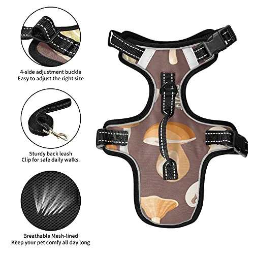 Poeticcity Mushrooms Natural Fungus Mushrooming Organic Food On Brown No Pull Vest Harness, Padded Reflective Adjustable Harnesses For Small To Large Dogs Cats With Leash Clips Easy Control Handle S 5 Poeticcity Mushrooms Natural Fungus Mushrooming Organic Food On Brown No Pull Vest Harness, Padded Reflective Adjustable Harnesses For Small To Large Dogs Cats With Leash Clips Easy Control Handle S - Image 5