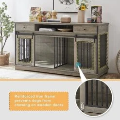 Tmsan Large Dog Crate Furniture, 66" Heavy Duty Wood Dog Kennel With Divider & Drawers, Indoor Dog House Cage For 2 Medium Dogs, End Table TV Stand 12 Tmsan Large Dog Crate Furniture, 66" Heavy Duty Wood Dog Kennel With Divider & Drawers, Indoor Dog House Cage For 2 Medium Dogs, End Table TV Stand -Zoomie Shop 51BzMasDuuL