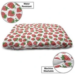 Lunarable Fruit Pet Bed, Hand Drawn Style Strawberries Tropical Juicy Food Natural Clean Eating, Chew Resistant Pad For Dogs And Cats Cushion With Removable Cover, 24" X 39", Vermilion White -Zoomie Shop 51Bzqj4KeWL