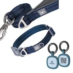 Pawaii Dog Collar And Leash Set With QR Code Pet ID Tag, Personalized Dog Collar With Reflective Dog Leash, Dog Collar And Leash For Small Medium Big Dogs Adjustable Size