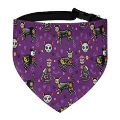 GENERIC Sugar Skull Calavera Black Cats Mexican Style Pet Bandana Collar - Scarf Collar - Art Dog Bandana Minimal Head Cicumference