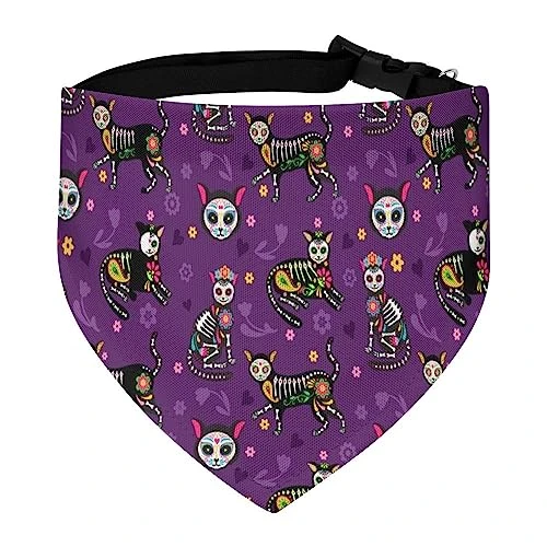 GENERIC Sugar Skull Calavera Black Cats Mexican Style Pet Bandana Collar - Scarf Collar - Art Dog Bandana Minimal Head Cicumference 1 GENERIC Sugar Skull Calavera Black Cats Mexican Style Pet Bandana Collar - Scarf Collar - Art Dog Bandana Minimal Head Cicumference