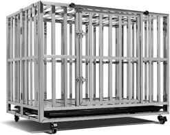LUCKUP Stainless Steel Dog Crate Heavy Duty Dog Kennel - 40 Inch Foldable Metal Dog Cage For Large & Medium Dogs Indoor/Outdoor Use With Wheels & Tray -Zoomie Shop 51DWfufMLdL. AC