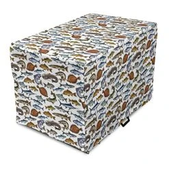 Lunarable Fish Dog Crate Cover, Pattern With Different Fish Realistic Illustration Fishing River Seafood Concept, Easy To Use Pet Kennel Cover For Small Dogs Puppies Kittens, 30 Inch, Multicolor