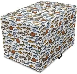 Lunarable Fish Dog Crate Cover, Pattern With Different Fish Realistic Illustration Fishing River Seafood Concept, Easy To Use Pet Kennel Cover For Small Dogs Puppies Kittens, 30 Inch, Multicolor -Zoomie Shop 51Ddcted0LL. AC 5