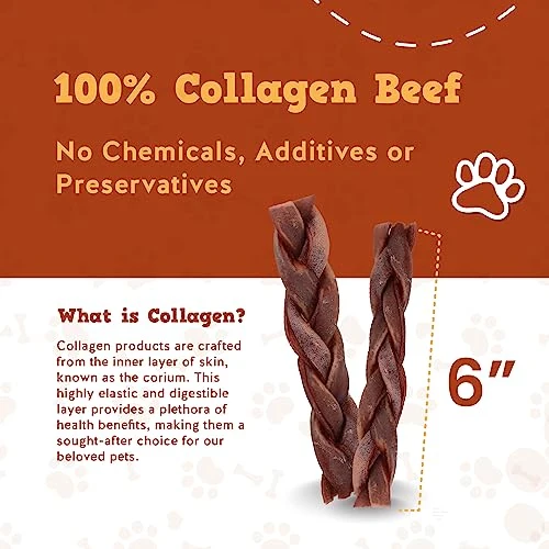 Jack&Pup 6" Braided Beef Collagen Sticks For Dogs - Rawhide Free Dog Chews Long Lasting Collagen Chews For Dogs - Bully Sticks Alternative (8 Pack) 2 Jack&Pup 6" Braided Beef Collagen Sticks For Dogs - Rawhide Free Dog Chews Long Lasting Collagen Chews For Dogs - Bully Sticks Alternative (8 Pack) - Image 2