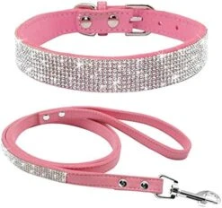 Kuntrona Adjustable Suede Leather Puppy Dog Collar Leash Set Soft Rhinestone Small Medium Dogs Cats Collars Walking Leashes Pink XS S M Rose XS -Zoomie Shop 51F2ESMWJyL. AC 1