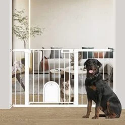 Narrow Baby Gate With Cat Door Walk Through - 24.5" To 29.5" Wide Small Pet Gate For Puppy Dog Doorway Stair - Pressure Mounted Safety Child Gate Stand 30 Inches Tall -Zoomie Shop 51F2eIXrKiL. AC
