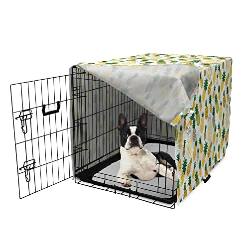 Ambesonne Food Dog Crate Cover, Cartoon Style Fruits Simplistic HDrawn Tropical Pineapples With Stripes Dots, Easy To Use Pet Kennel Cover For Small Dogs Puppies Kittens, 18 Inch, Hunter Green Mustard 4 Ambesonne Food Dog Crate Cover, Cartoon Style Fruits Simplistic HDrawn Tropical Pineapples With Stripes Dots, Easy To Use Pet Kennel Cover For Small Dogs Puppies Kittens, 18 Inch, Hunter Green Mustard - Image 4