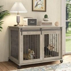OUYESSIR Dog Crate Furniture End Table, Sliding Door Dog Cage With Partition For Two Puppies, Bottom Pulley, Decorative Pet Crate Dog House Indoor Use (43.7" W*30" D*33.7" H, Rustic Brown) -Zoomie Shop 51Fb6liTaTL. AC