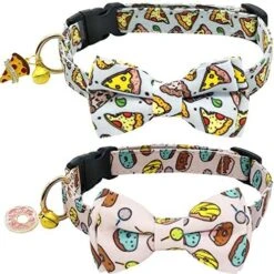 KUDES 2 Pack Dog Collars With Bow Tie, Adjustable Dog Collar With Bells Safety Buckle Cute Pet Collars For Small/Medium/Large Dogs And Cats Boys Girls (Doughnut+Pizza, L(14"-22")) -Zoomie Shop 51FdFlAwWL. AC