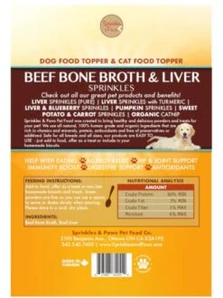 GENERIC Sprinkles & Paws Beef Bone Broth And Liver Sprinkles | Dog Food Topper With Beef Liver And Beef Bone Broth In Healthy Powder Form | All Breeds