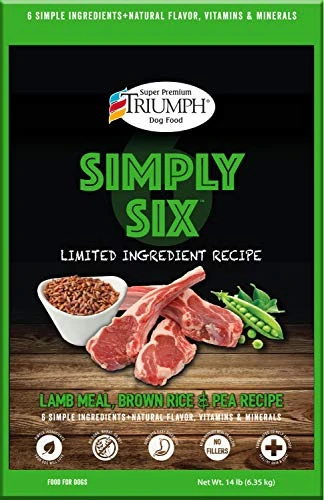 Triumph Simply Six Limited Ingredient Dog Food, Lamb Meal, Brown Rice & Pea Recipe, 14 Lb 1 Triumph Simply Six Limited Ingredient Dog Food, Lamb Meal, Brown Rice & Pea Recipe, 14 Lb