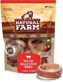 Natural Farm Odor Free Bully Sticks Ring Shaped (3-4 Inch, 10 Pack) - 100% Beef Chews For More Engagement & Fun, Grass-Fed, Non-GMO, Fully Digestible - Best For Small & Medium Chewers -Zoomie Shop 51HO75JXz0S. AC
