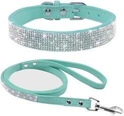 Kuntrona Adjustable Suede Leather Puppy Dog Collar Leash Set Soft Rhinestone Small Medium Dogs Cats Collars Walking Leashes Pink XS S M Rose XS -Zoomie Shop 51HS19uuABL. AC 1